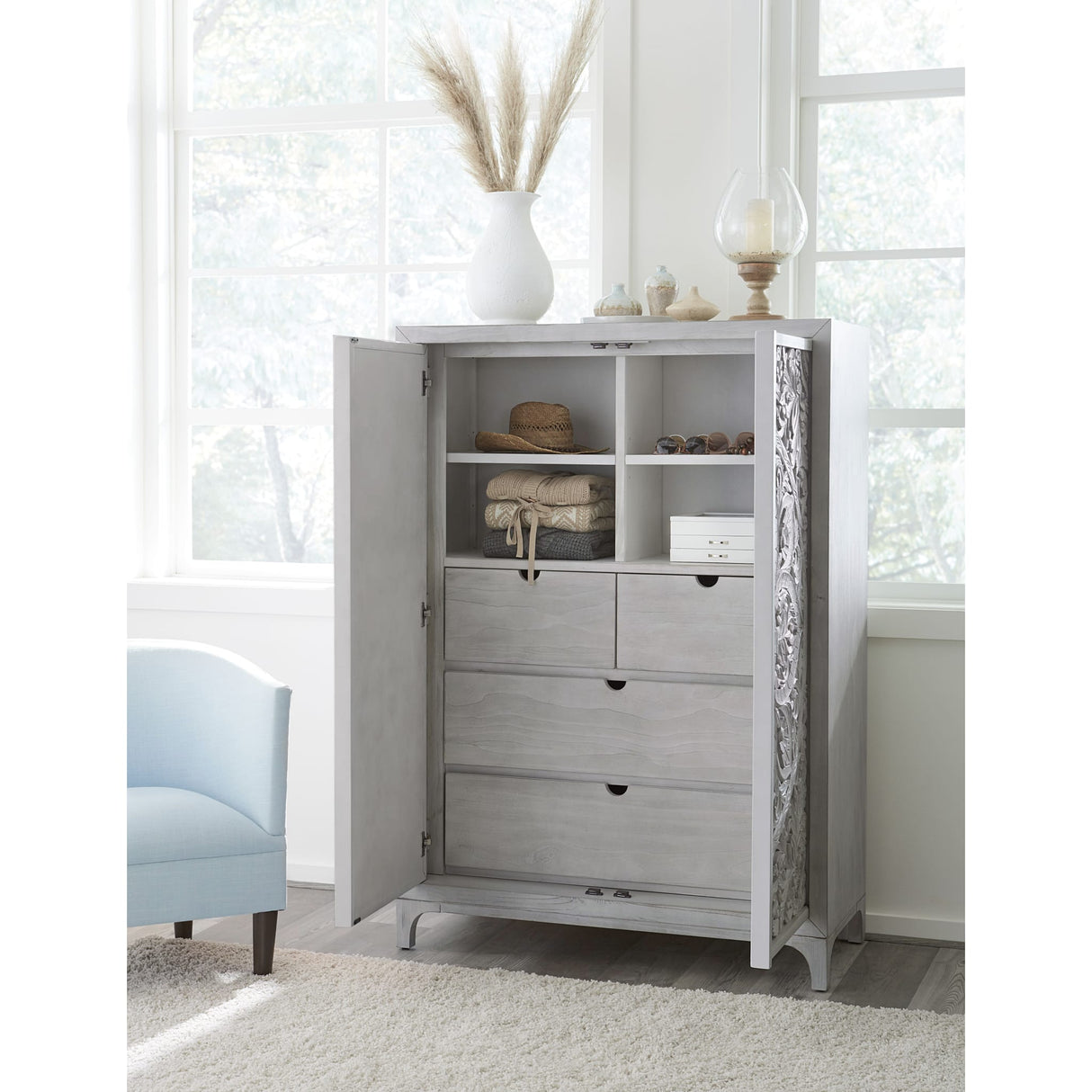 Boho Chic Wardrobe Chest in Washed White (2024)