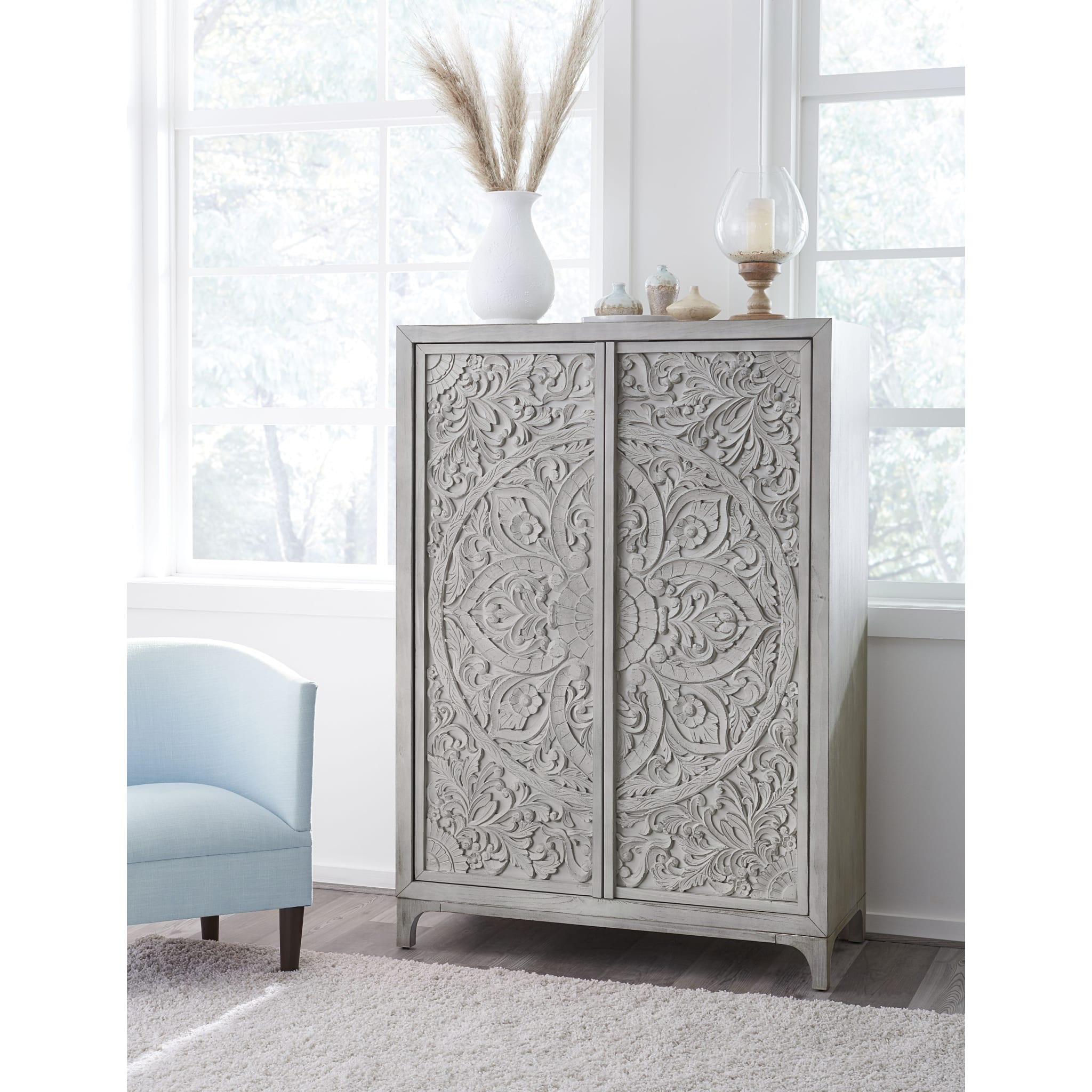 Boho Chic Wardrobe Chest in Washed White (2024)