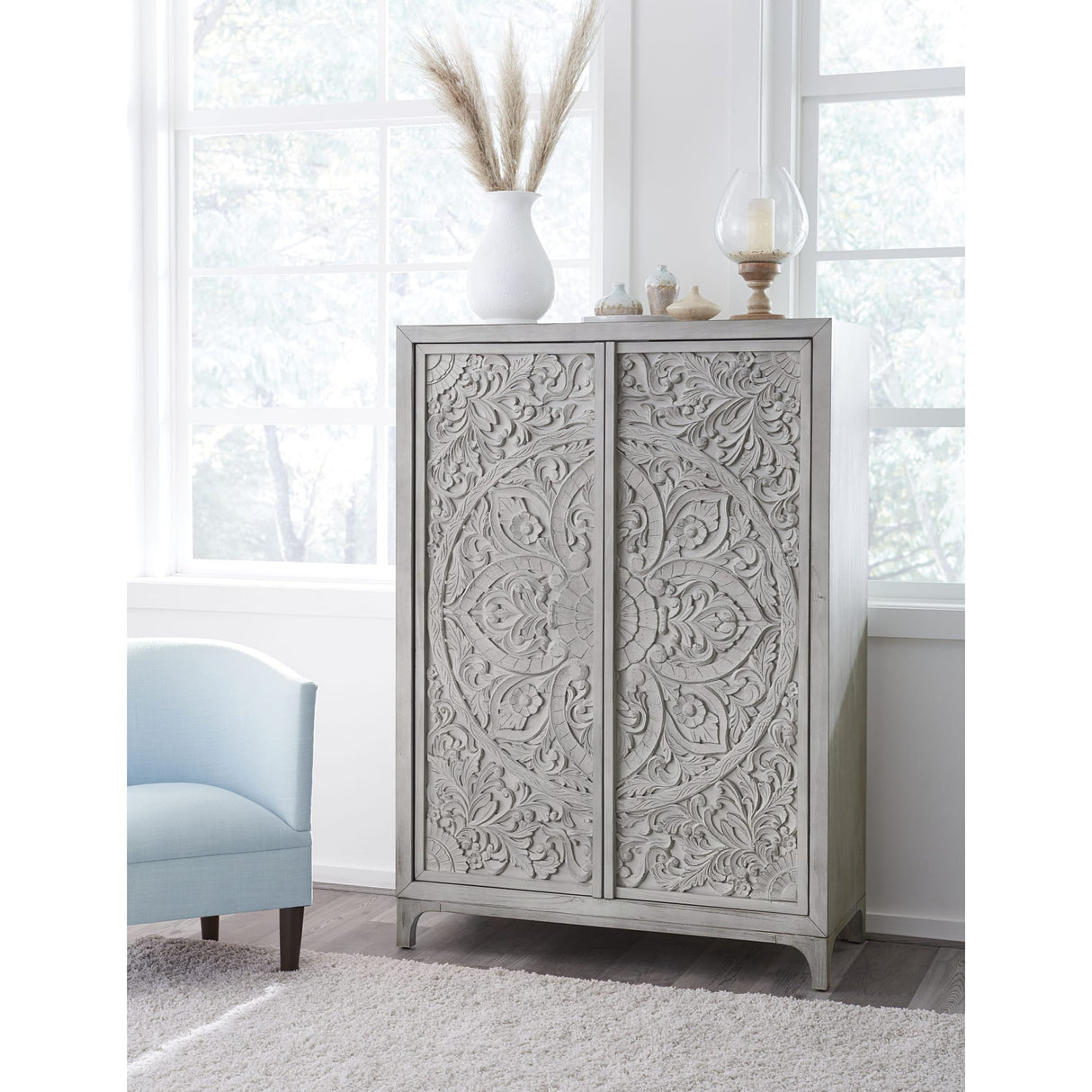 Boho Chic Wardrobe Chest in Washed White (2024)