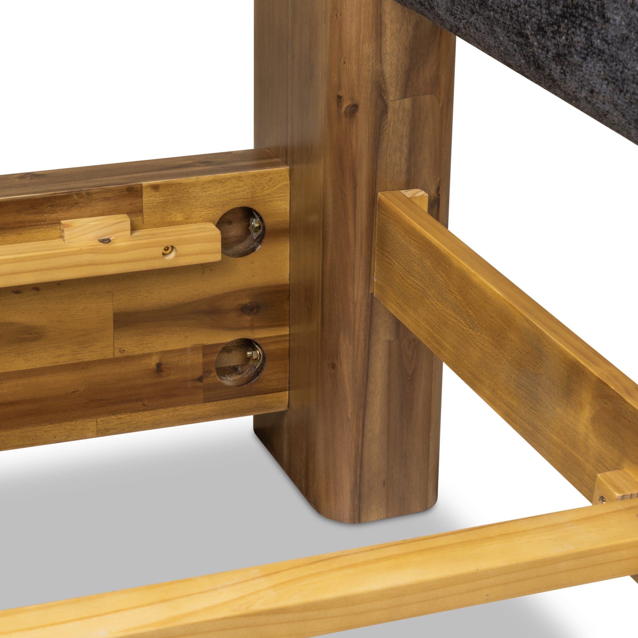 Boka Chenille Upholstered Acacia Wood Platform Bed in Black and Impala