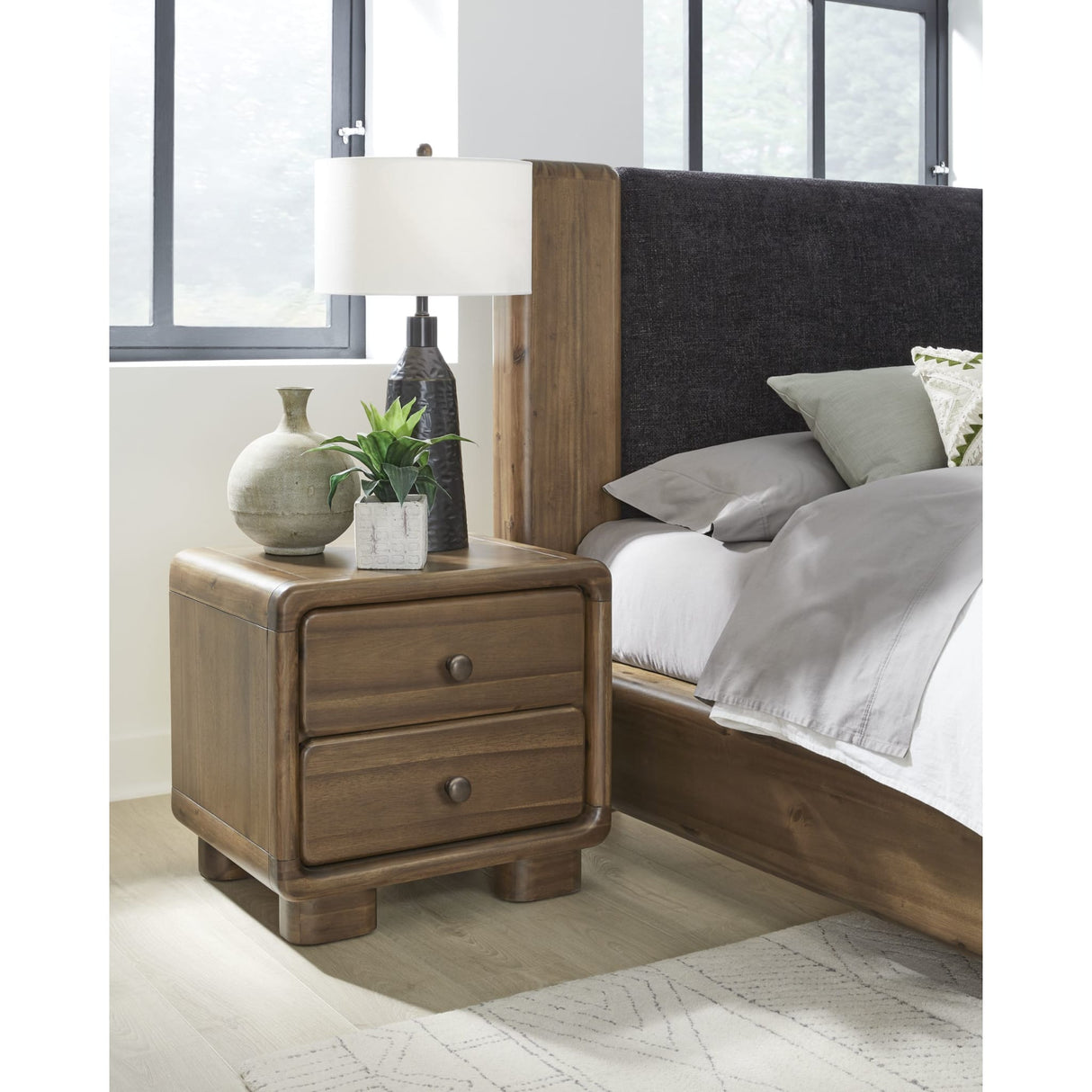 Boka Two Drawer Acacia Wood Nightstand in Impala