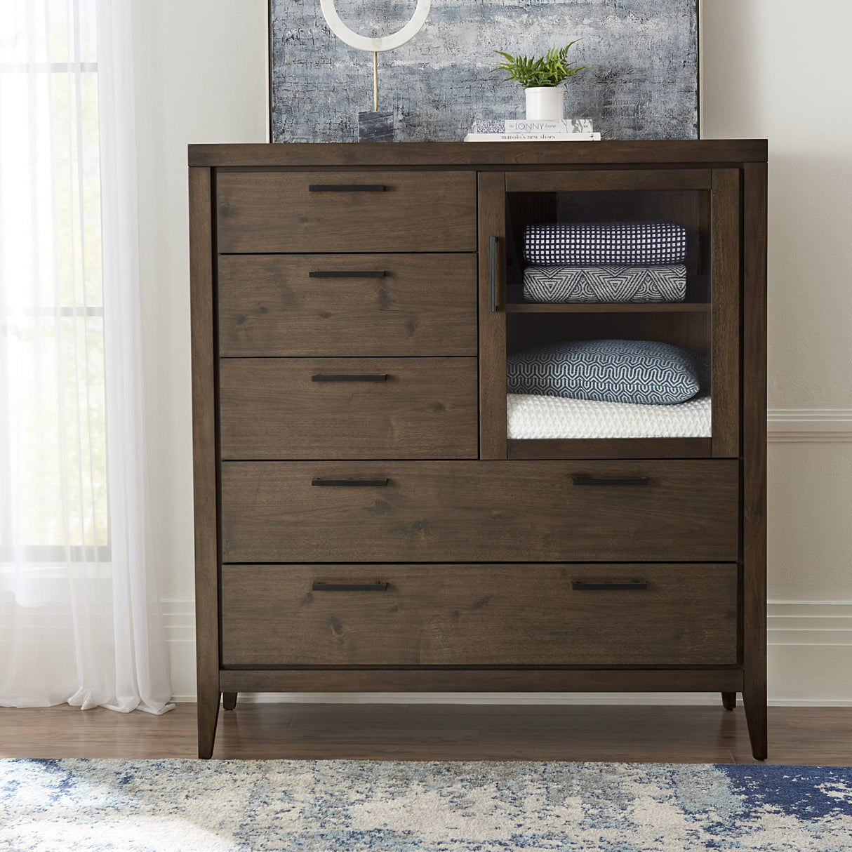 Boracay Five Drawer One Door Walnut Sweater Chest in Wild Oats Brown (2024)