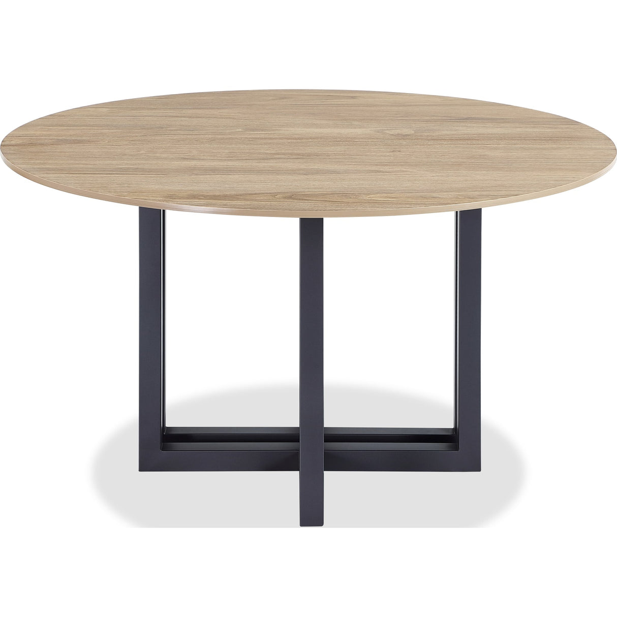 CEO Wood Pattern Round Sintered Stone Dining Table in Gunmetal and Washed Oak
