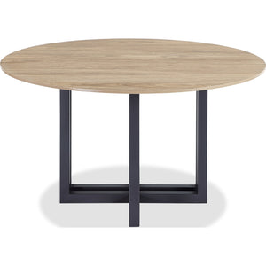 CEO Wood Pattern Round Sintered Stone Dining Table in Gunmetal and Washed Oak