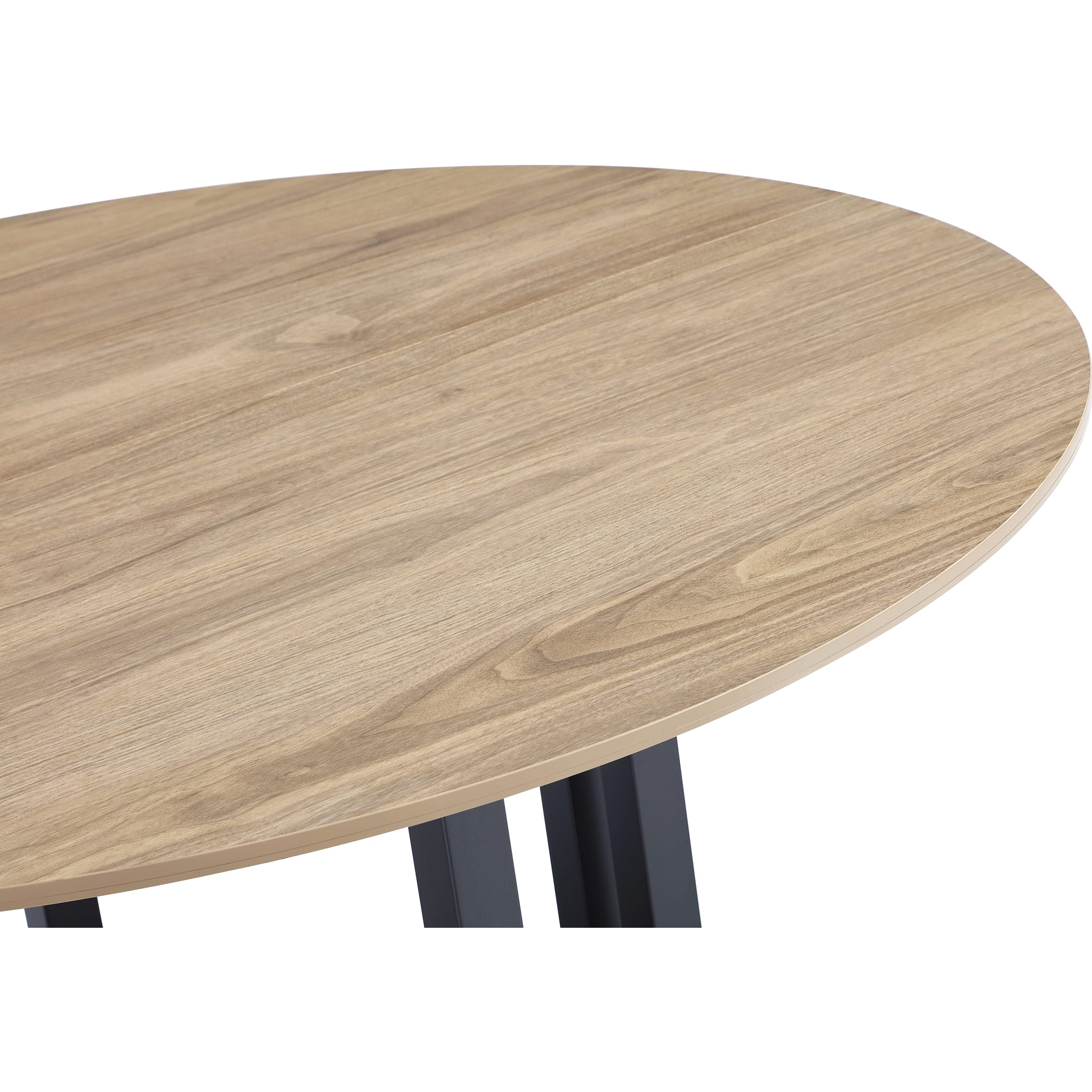 CEO Wood Pattern Round Sintered Stone Dining Table in Gunmetal and Washed Oak