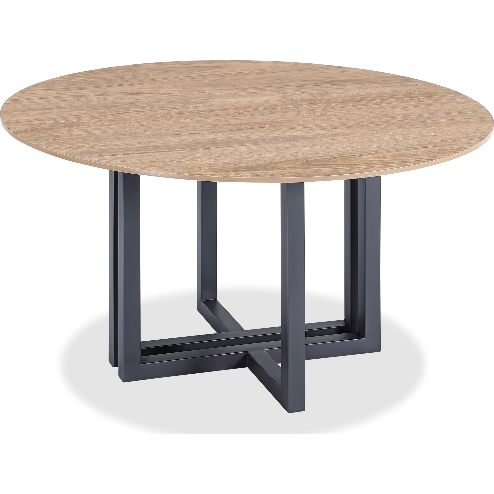 CEO Wood Pattern Round Sintered Stone Dining Table in Gunmetal and Washed Oak
