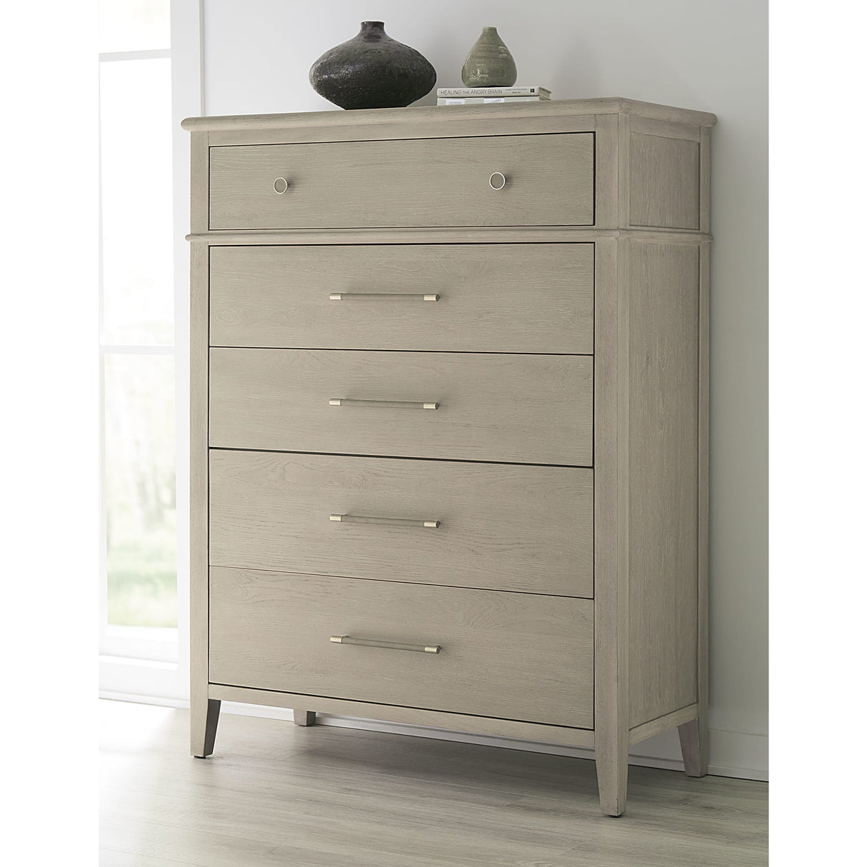 Camden Five Drawer Oak Wood Chest in Chai