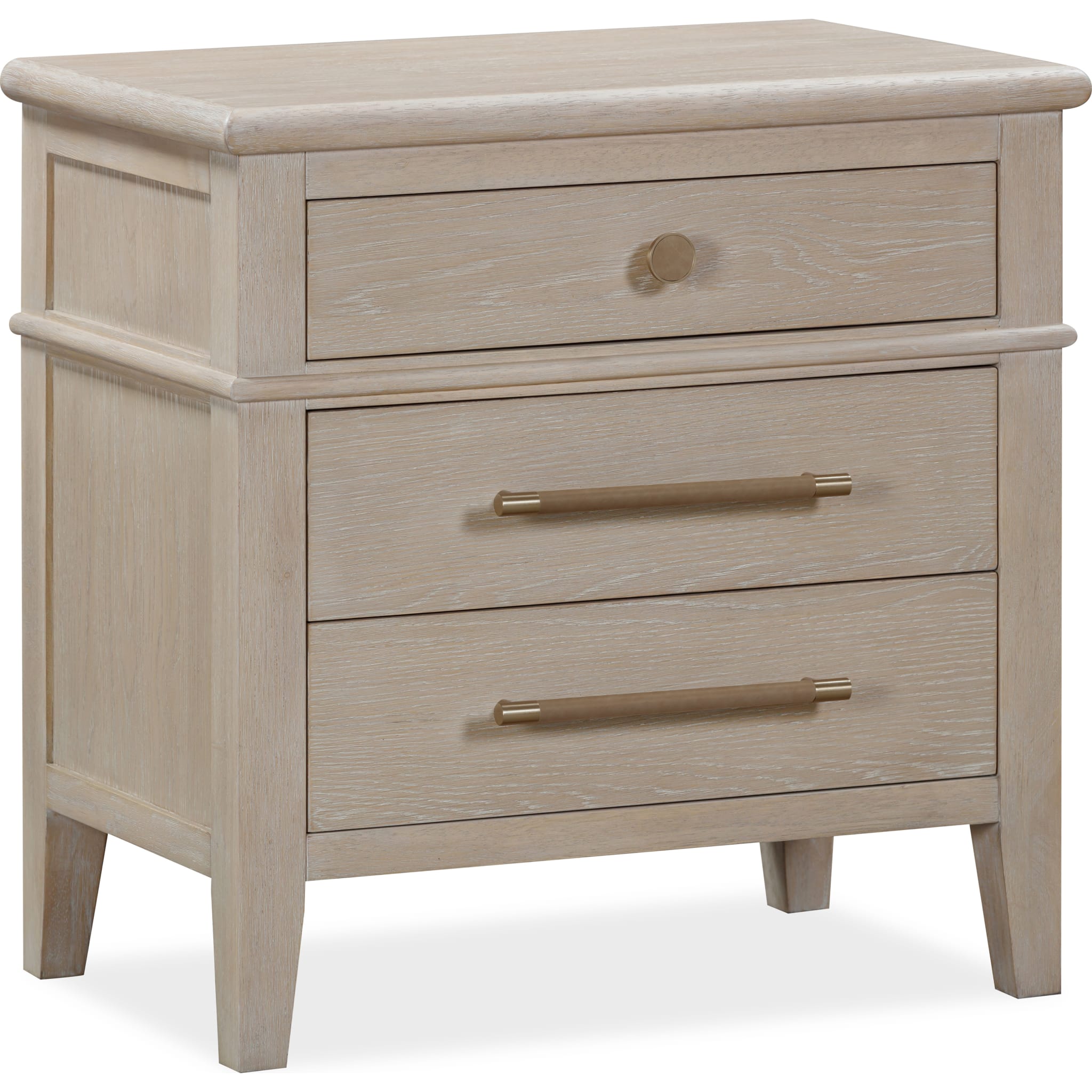 Camden Three Drawer Oak Wood Nightstand in Chai