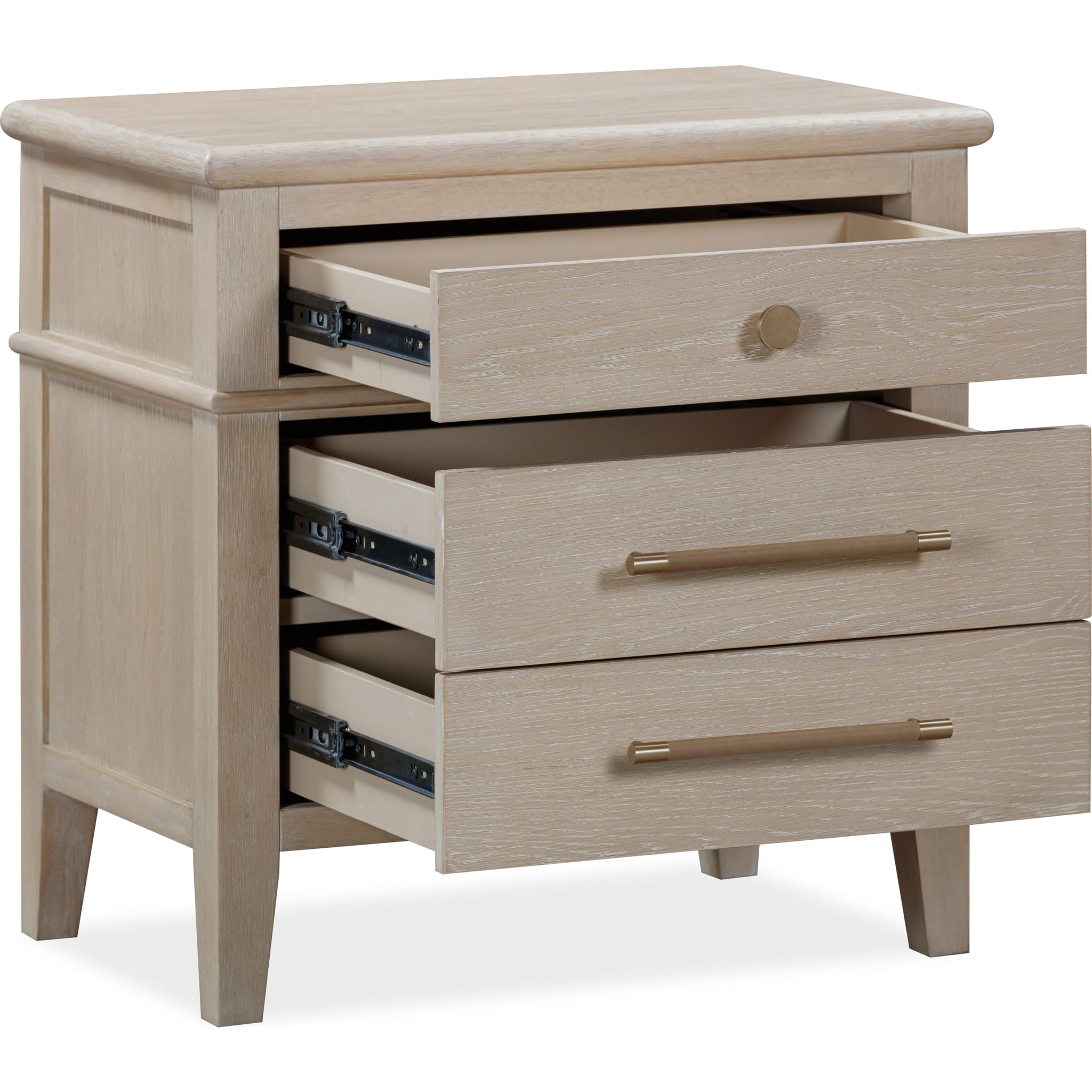 Camden Three Drawer Oak Wood Nightstand in Chai