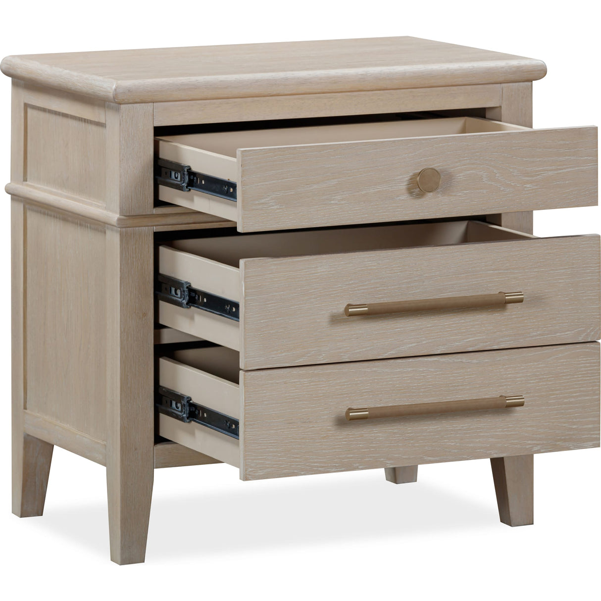 Camden Three Drawer Oak Wood Nightstand in Chai