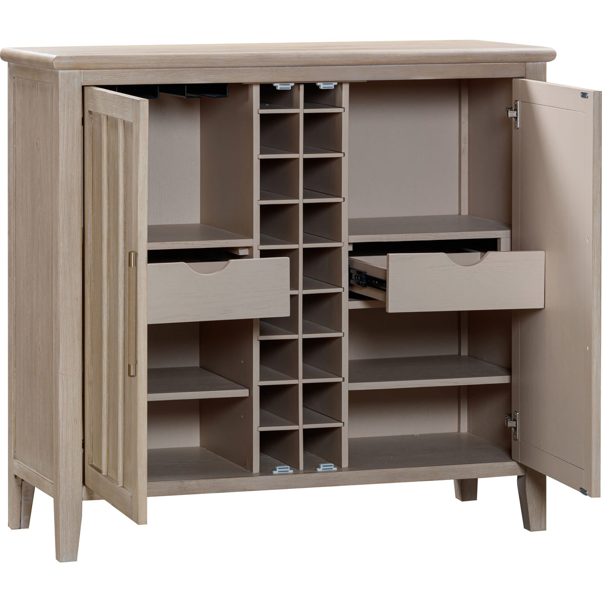 Camden Two Door Two Drawer Bar Cabinet with Stemware Rack and Wine Rack in Chai