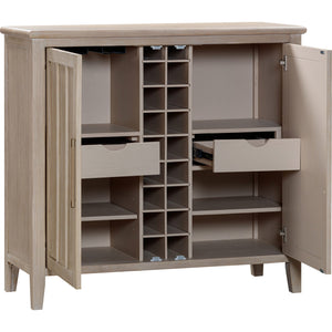 Camden Two Door Two Drawer Bar Cabinet with Stemware Rack and Wine Rack in Chai