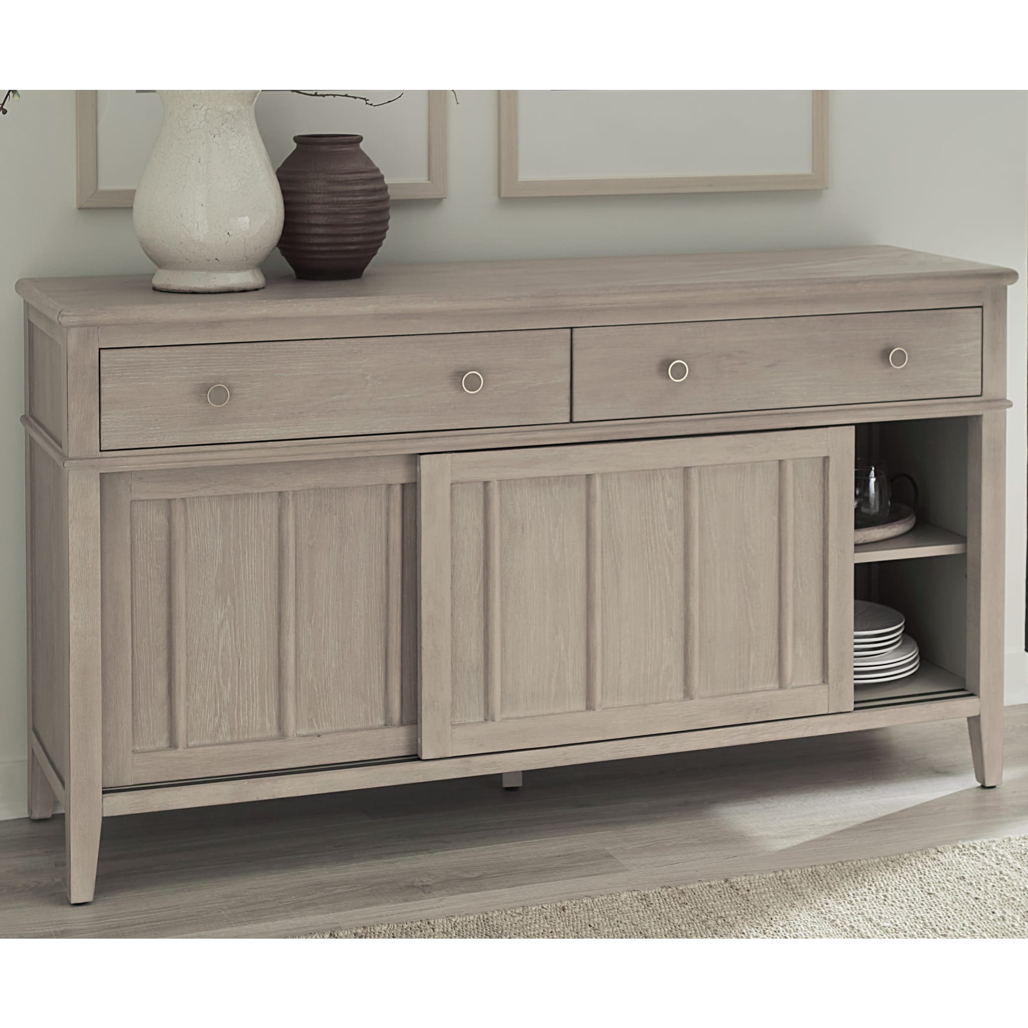 Camden Two Drawer Two Door Oak Wood Sideboard in Chai