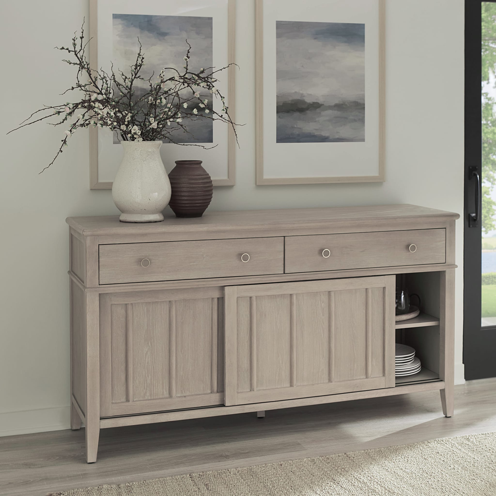 Camden Two Drawer Two Door Oak Wood Sideboard in Chai