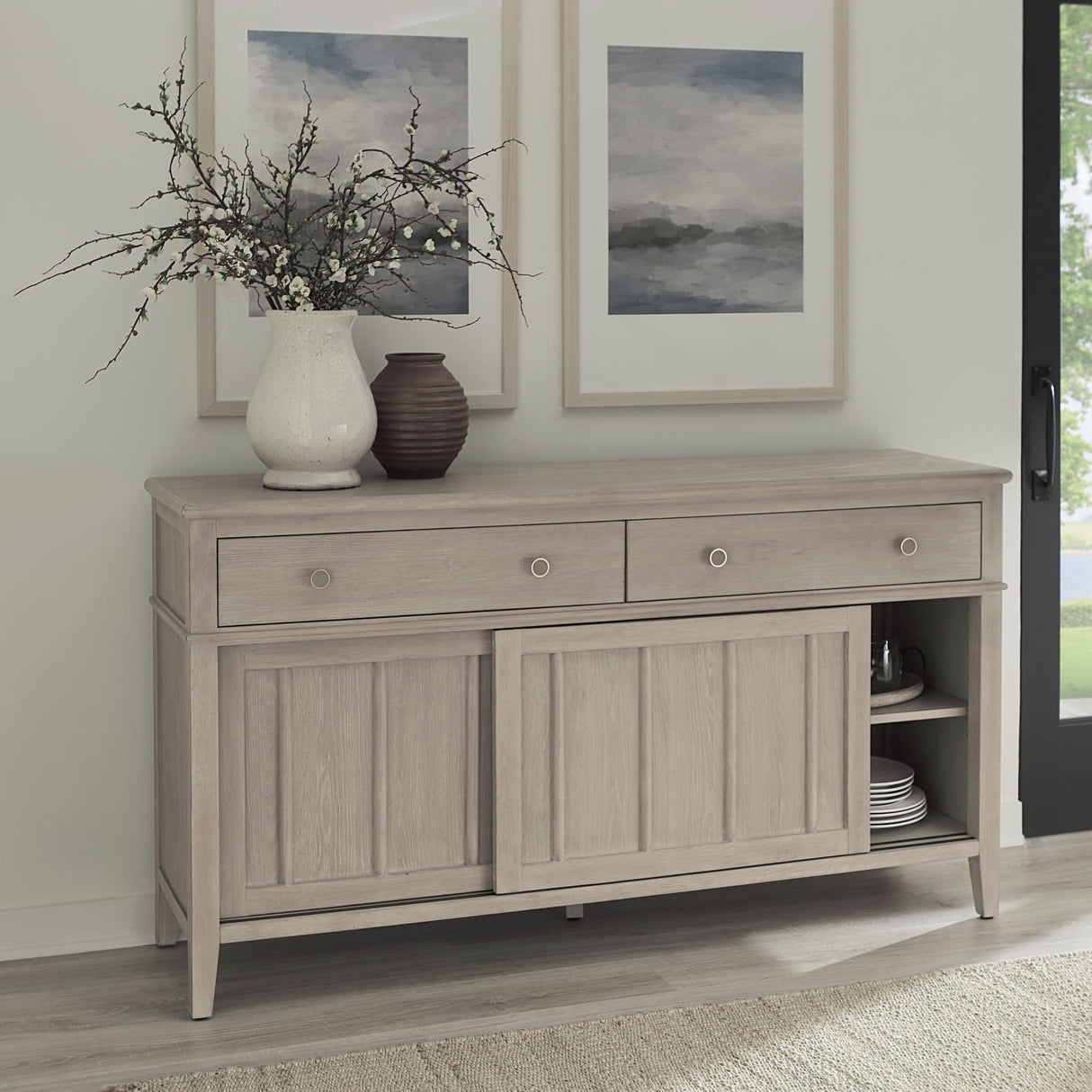 Camden Two Drawer Two Door Oak Wood Sideboard in Chai