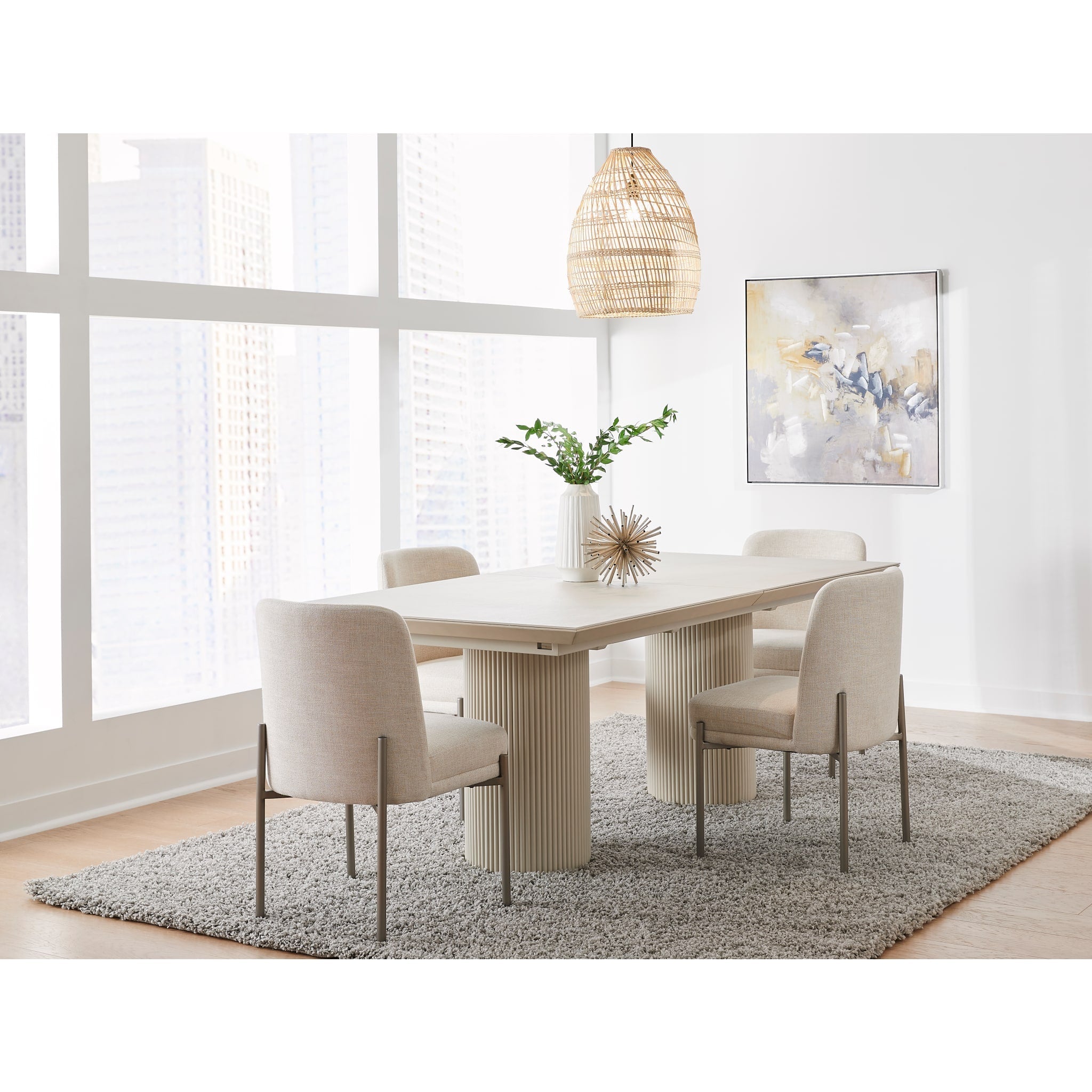 Cannon Stone Top Double Pedestal Extension Dining Table with Ivory Wood Base