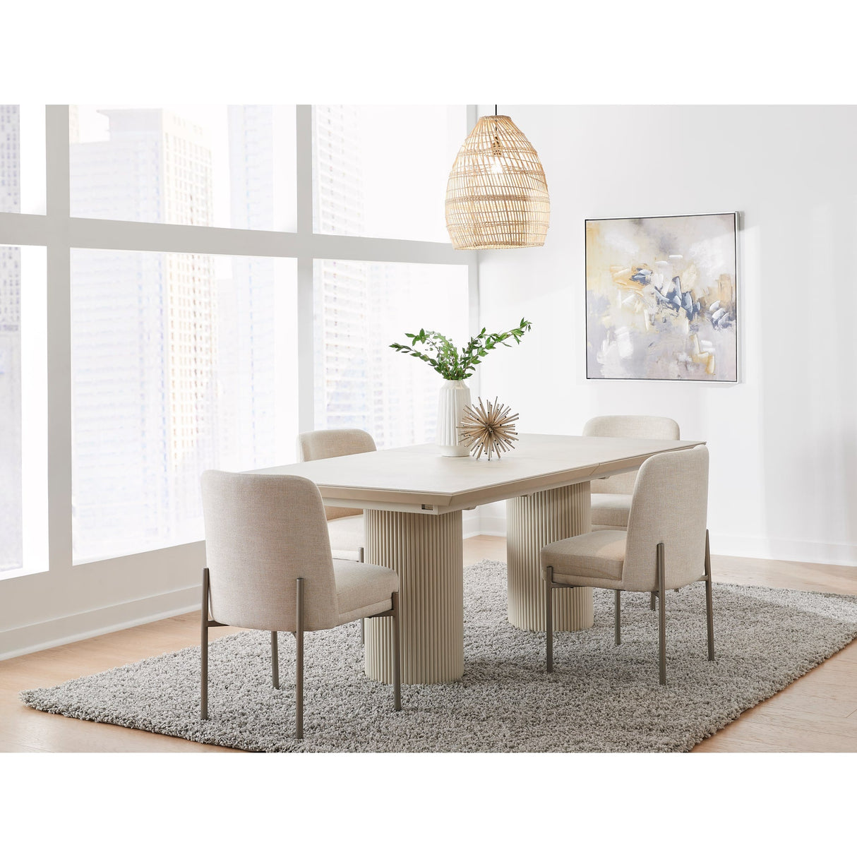 Cannon Stone Top Double Pedestal Extension Dining Table with Ivory Wood Base