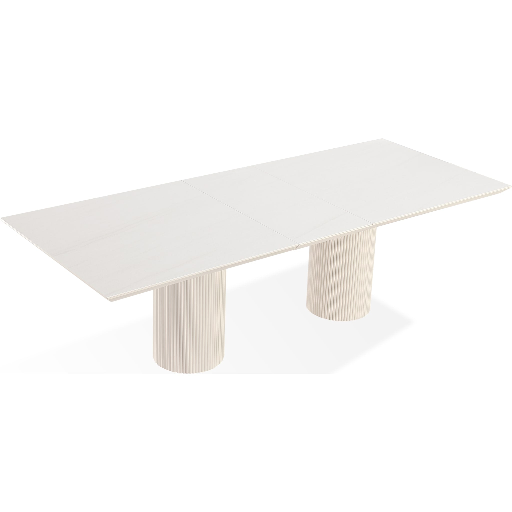 Cannon Stone Top Double Pedestal Extension Dining Table with Ivory Wood Base