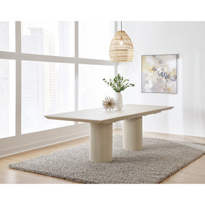 Cannon Stone Top Double Pedestal Extension Dining Table with Ivory Wood Base