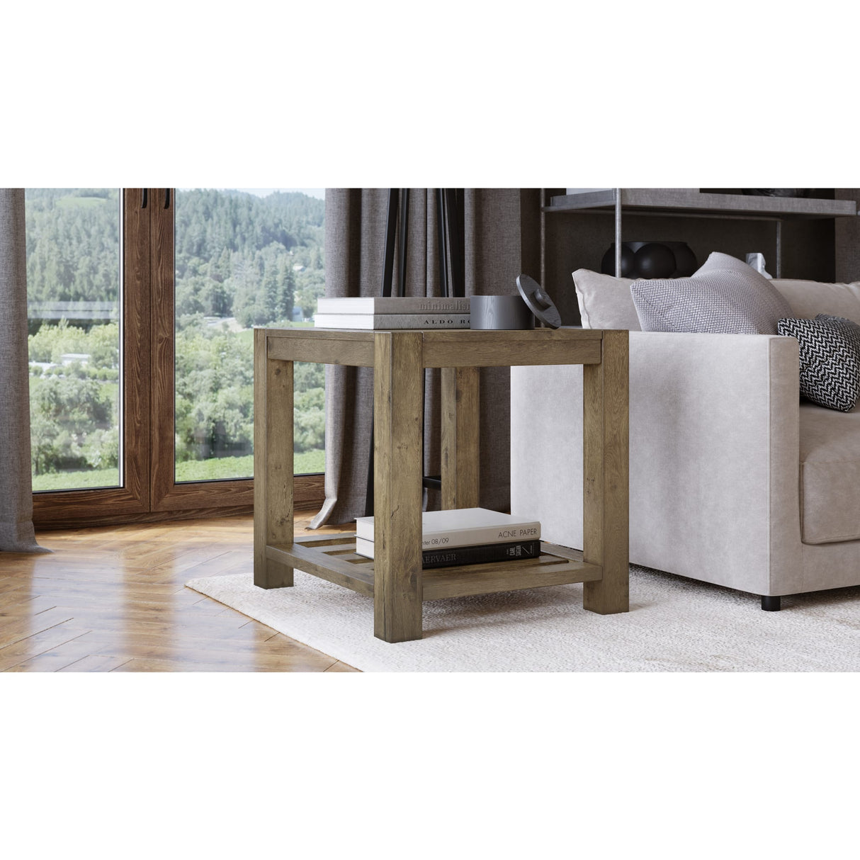 Canyon Solid Wood Rectangular End Table in Washed Grey