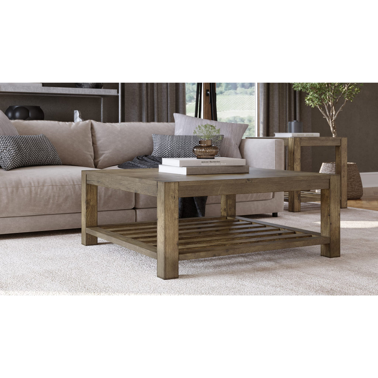 Canyon Solid Wood Square Coffee Table in Washed Grey