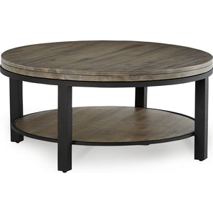 Canyon Solid Wood and Metal Round Coffee Table in Washed Grey