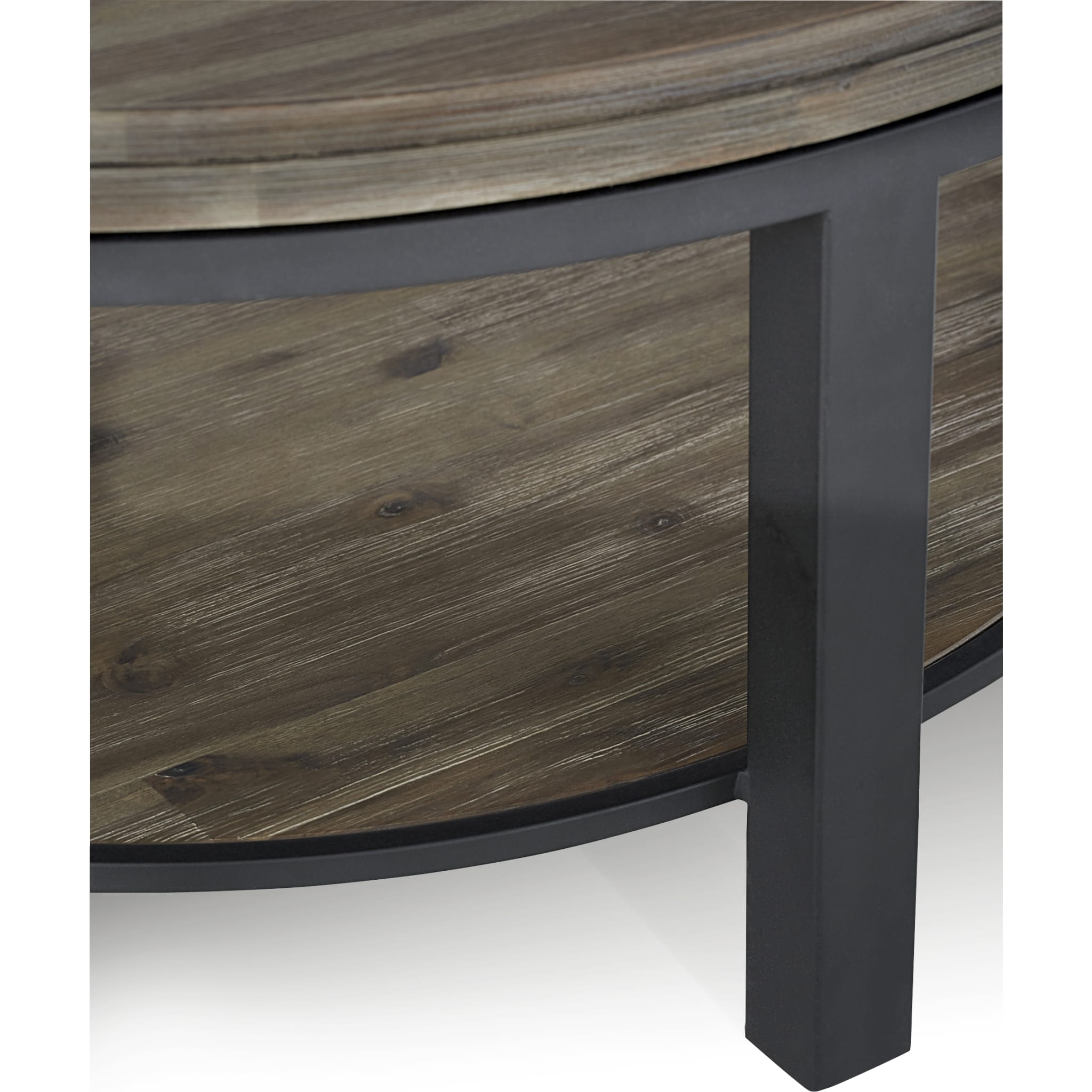 Canyon Solid Wood and Metal Round Coffee Table in Washed Grey