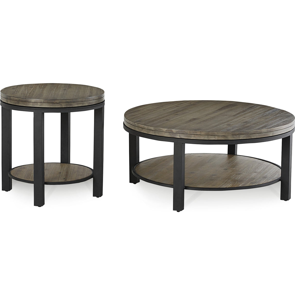 Canyon Solid Wood and Metal Round Coffee Table in Washed Grey