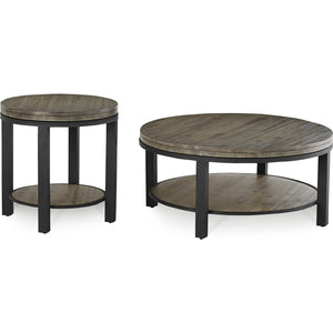 Canyon Solid Wood and Metal Round Coffee Table in Washed Grey