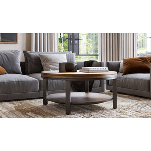 Canyon Solid Wood and Metal Round Coffee Table in Washed Grey