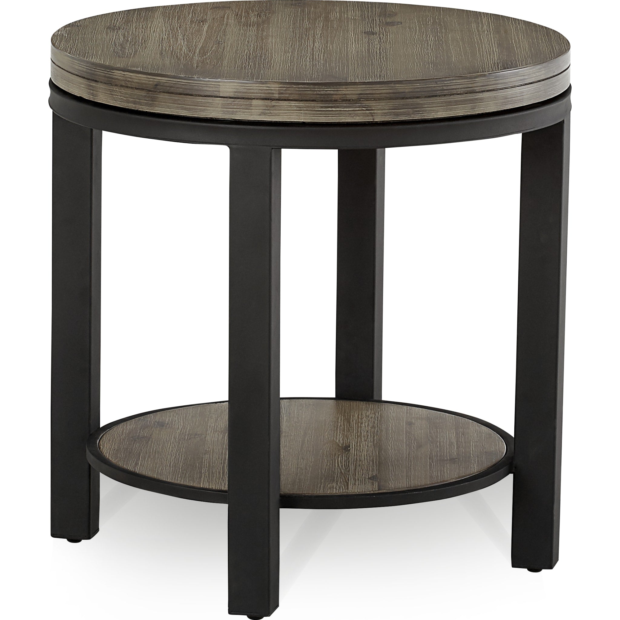 Canyon Solid Wood and Metal Round End Table in Washed Grey