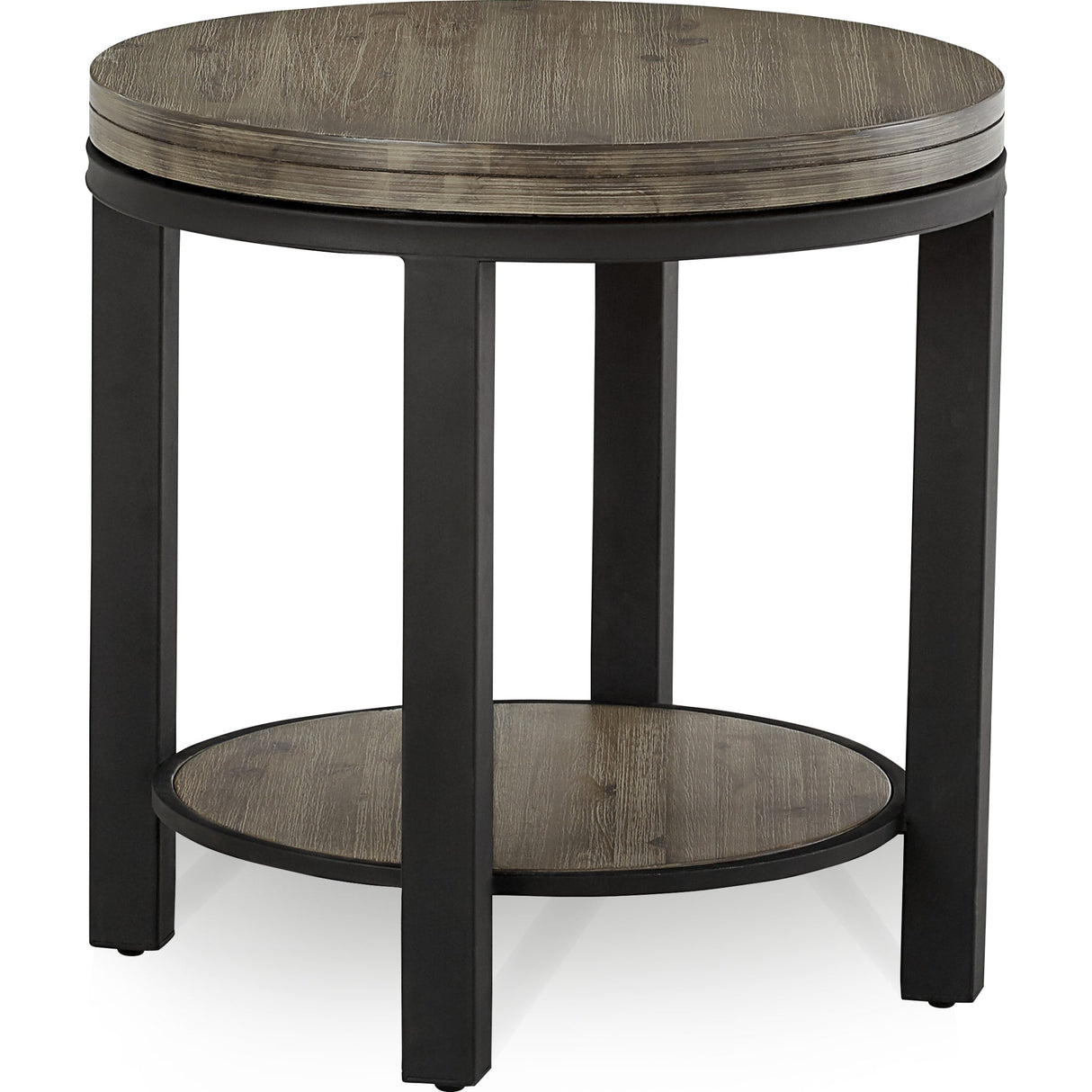 Canyon Solid Wood and Metal Round End Table in Washed Grey