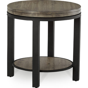 Canyon Solid Wood and Metal Round End Table in Washed Grey
