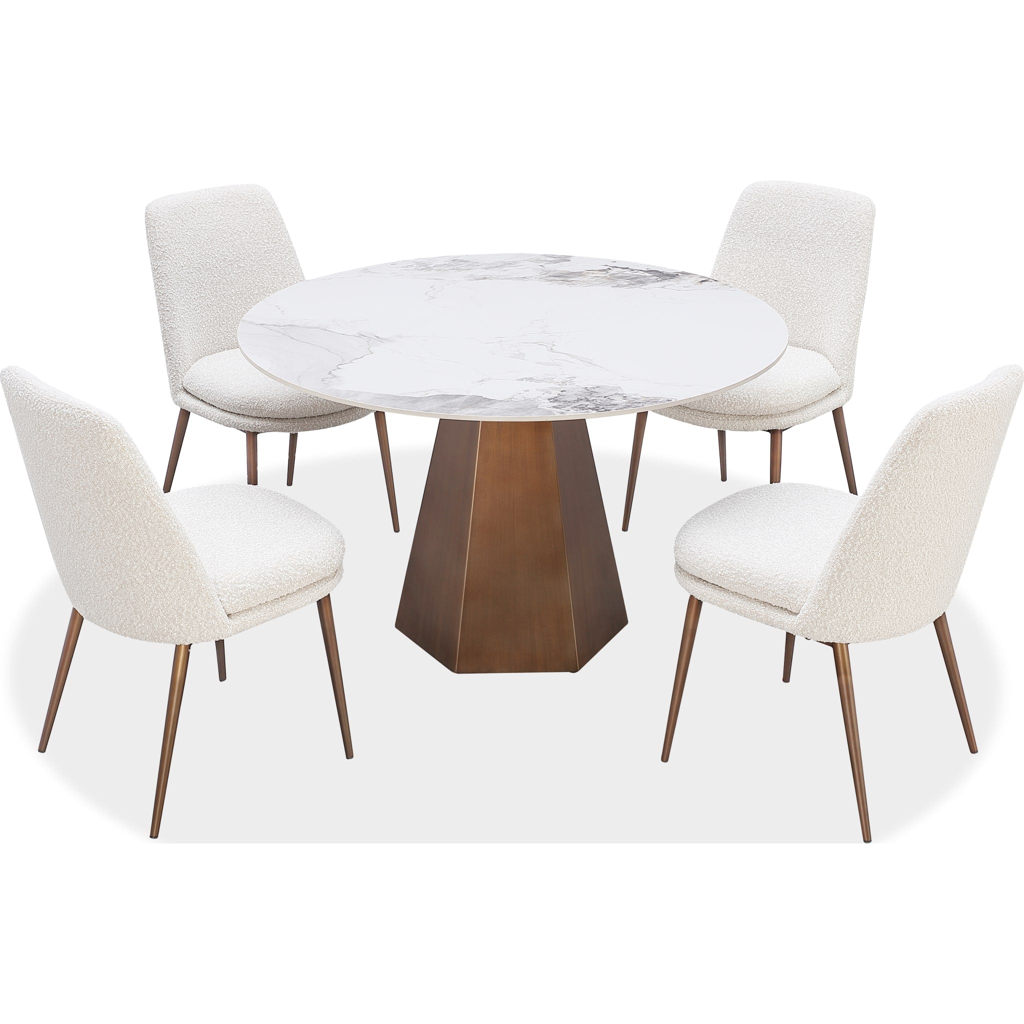 Carmel Stone Top Round Dining Table in Chanelle and Bronze