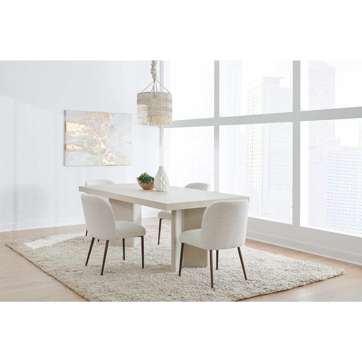 Caye Stone Top Double Pedestal Dining Table with Ivory Cement Base