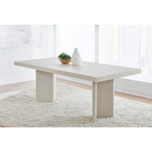 Caye Stone Top Double Pedestal Dining Table with Ivory Cement Base