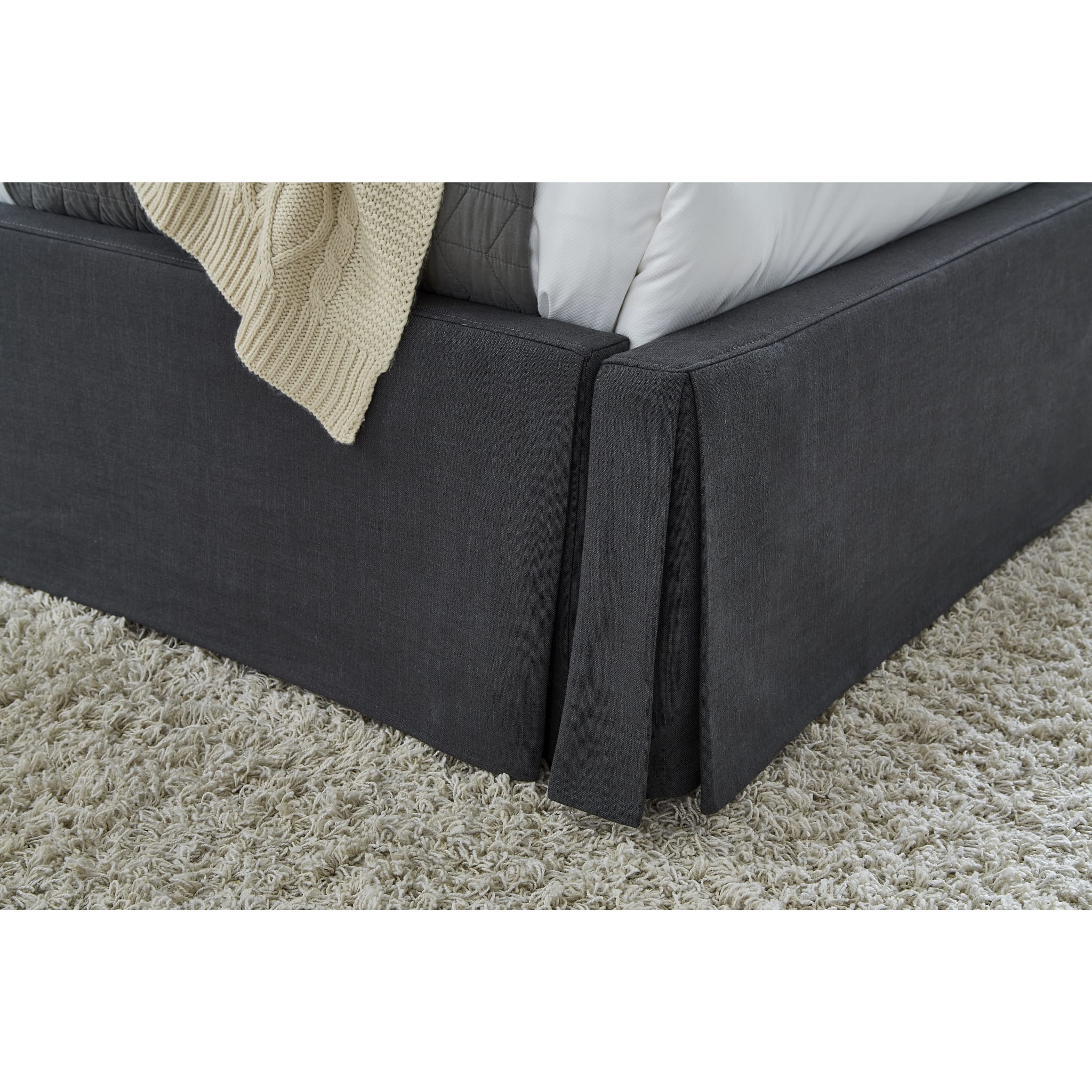 Cheviot UpholsteredSkirted Panel Bed in Iron