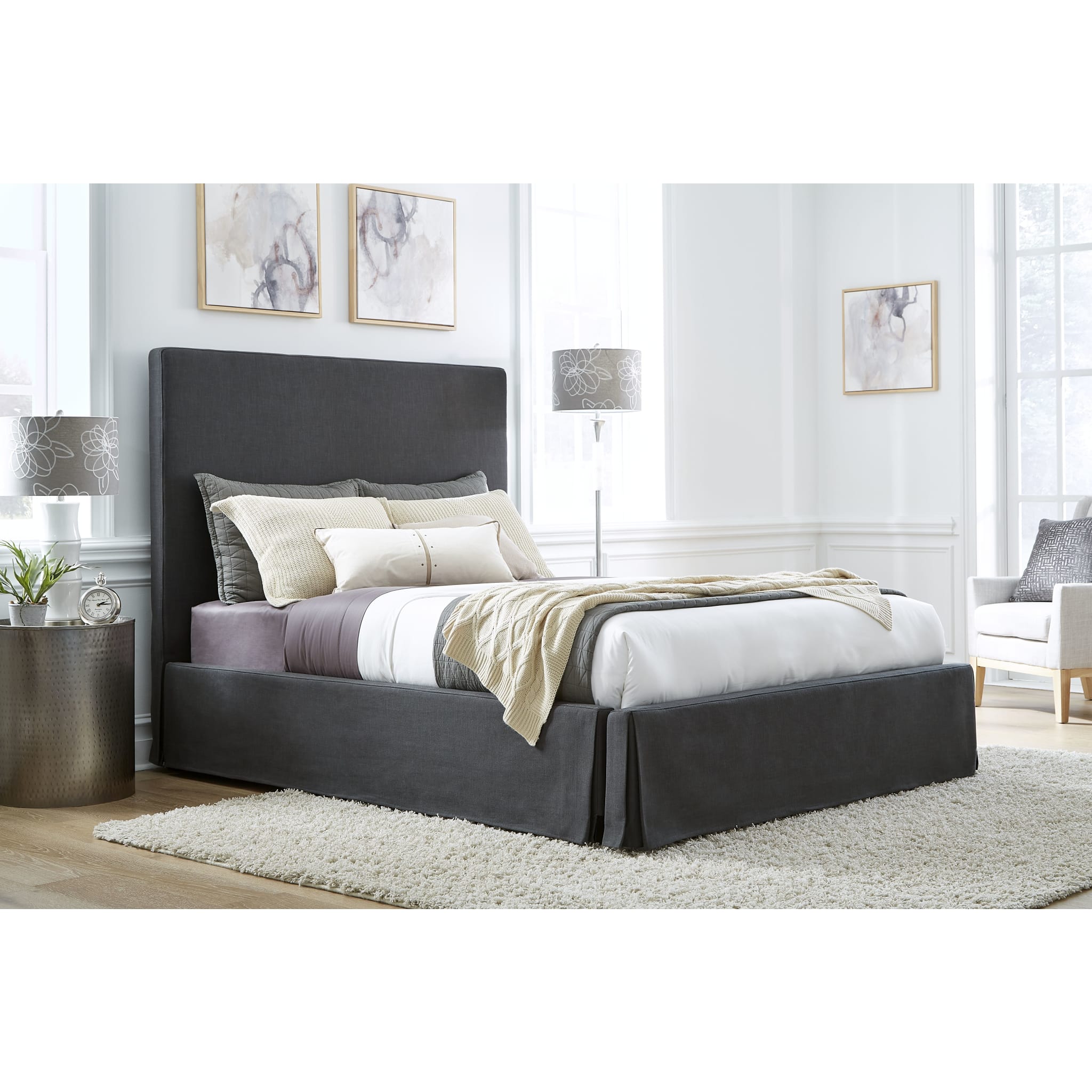 Cheviot UpholsteredSkirted Panel Bed in Iron