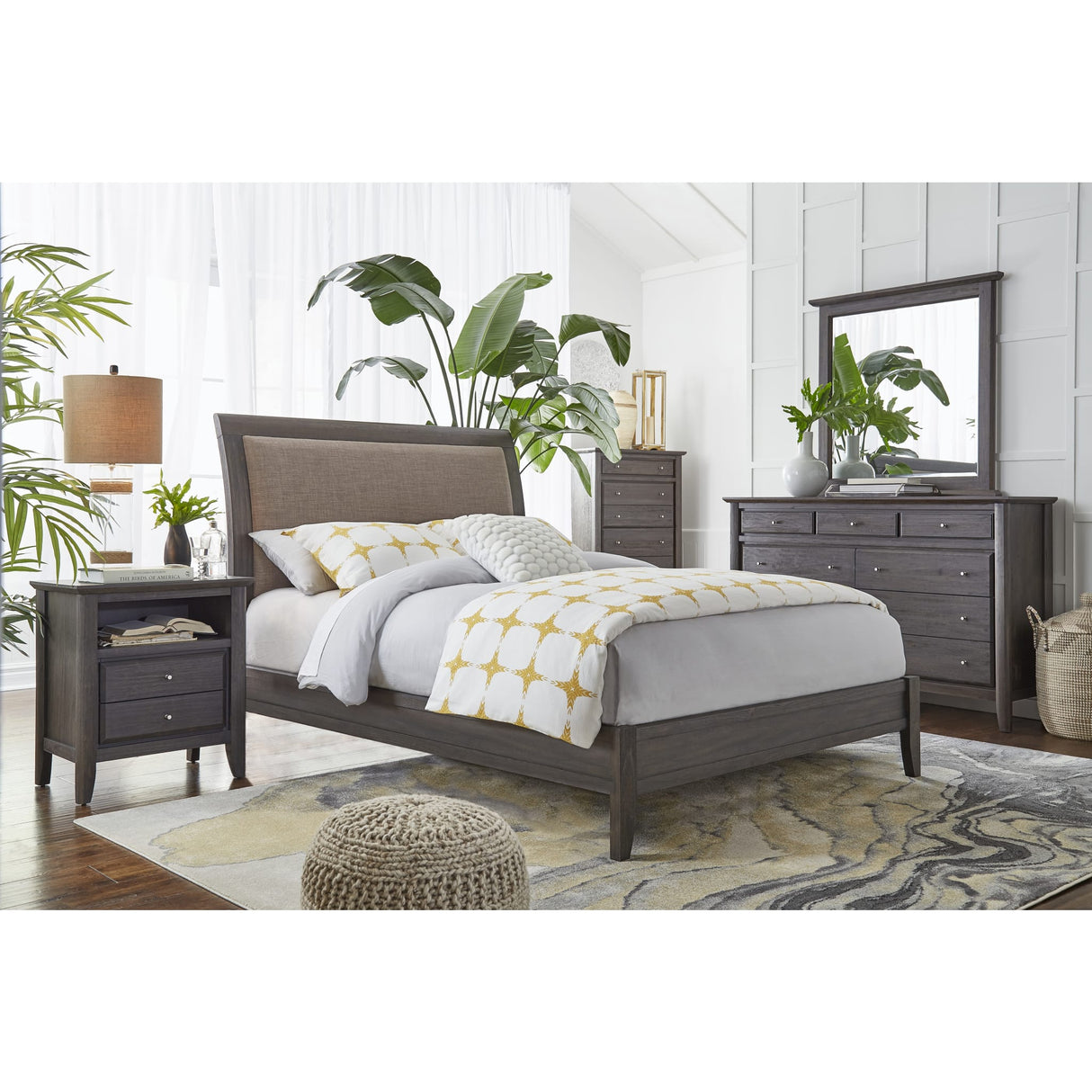City II Upholstered Sleigh Bed in Basalt Gray