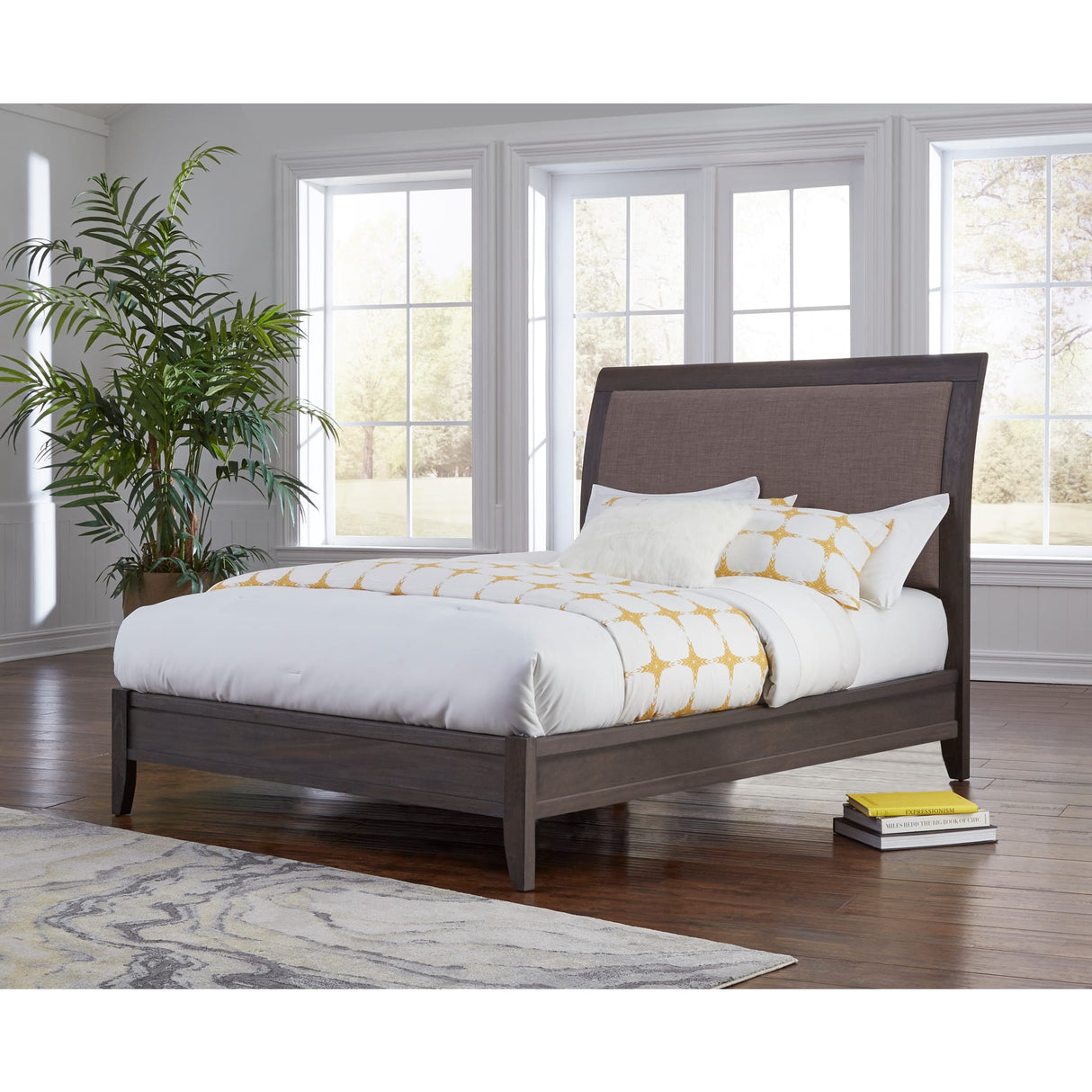 City II Upholstered Sleigh Bed in Basalt Gray