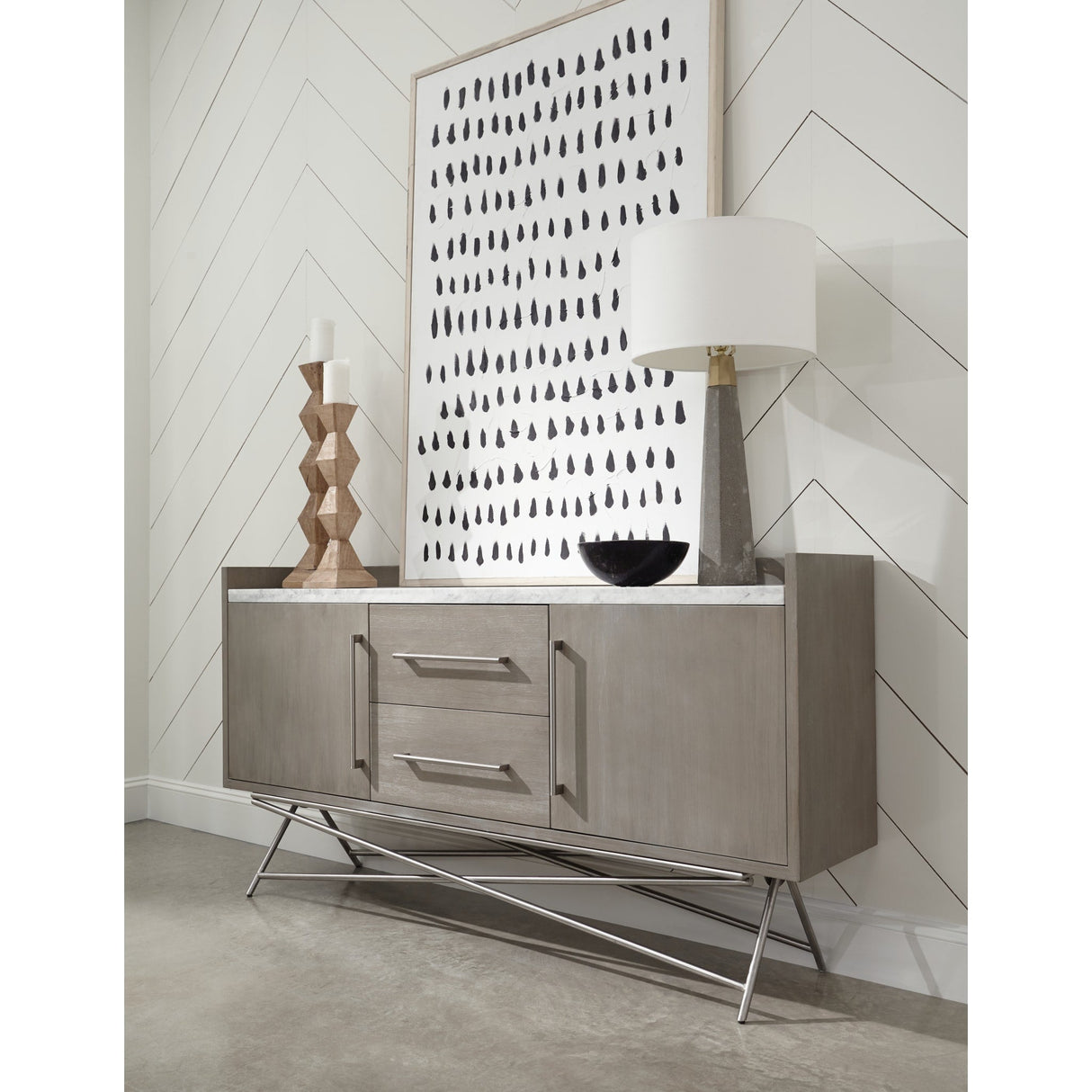 Coral Marble Top Rectangular Sideboard in Antique Grey