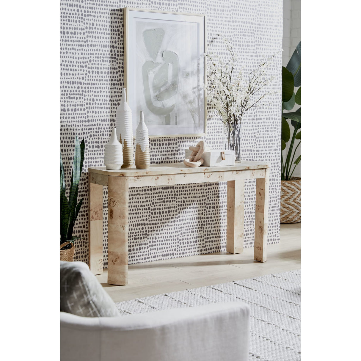 Cosmo Mappa Burl Console Table in Amber Kiss