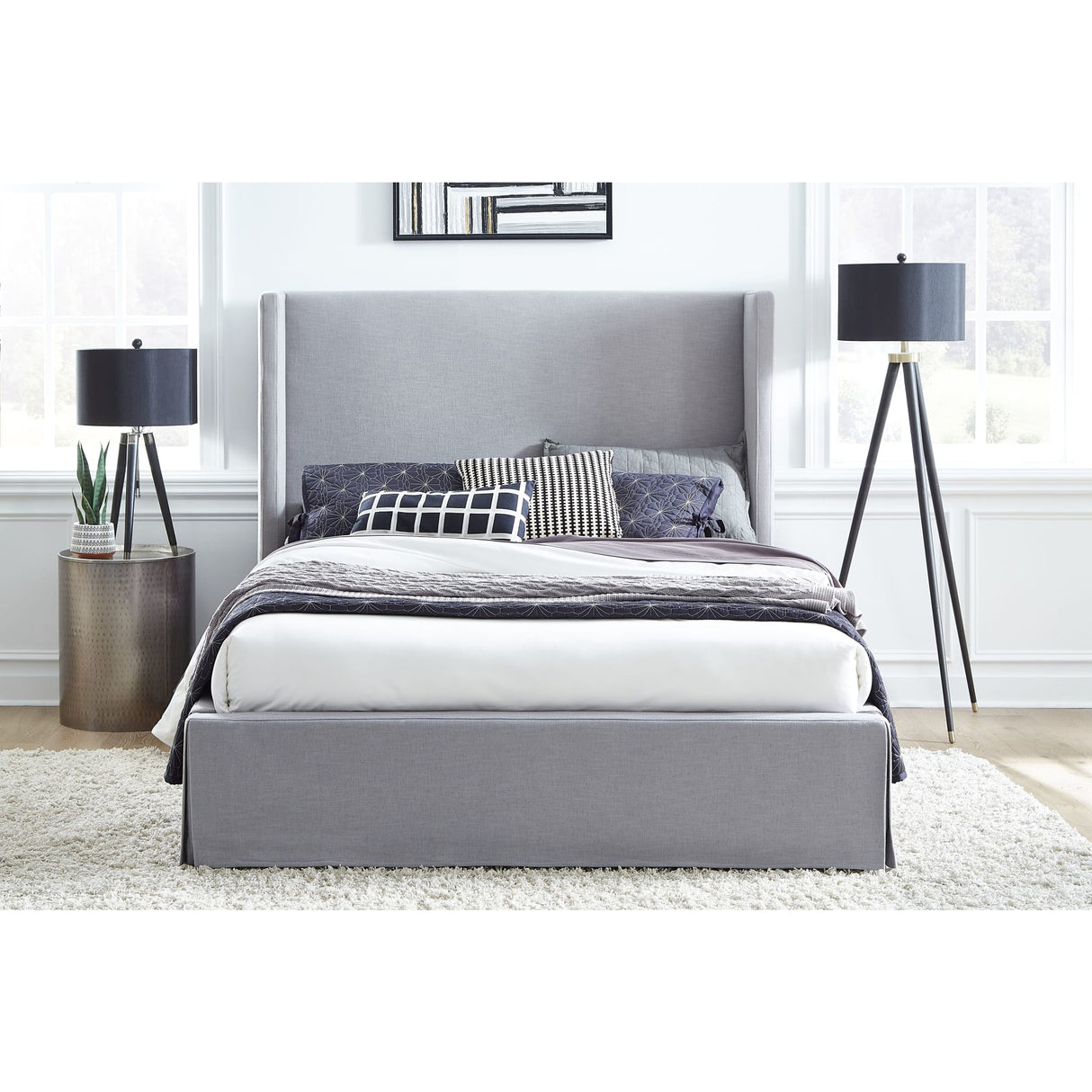 Cresta Upholstered Skirted Panel Bed in Fog