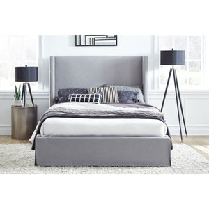 Cresta Upholstered Skirted Panel Bed in Fog