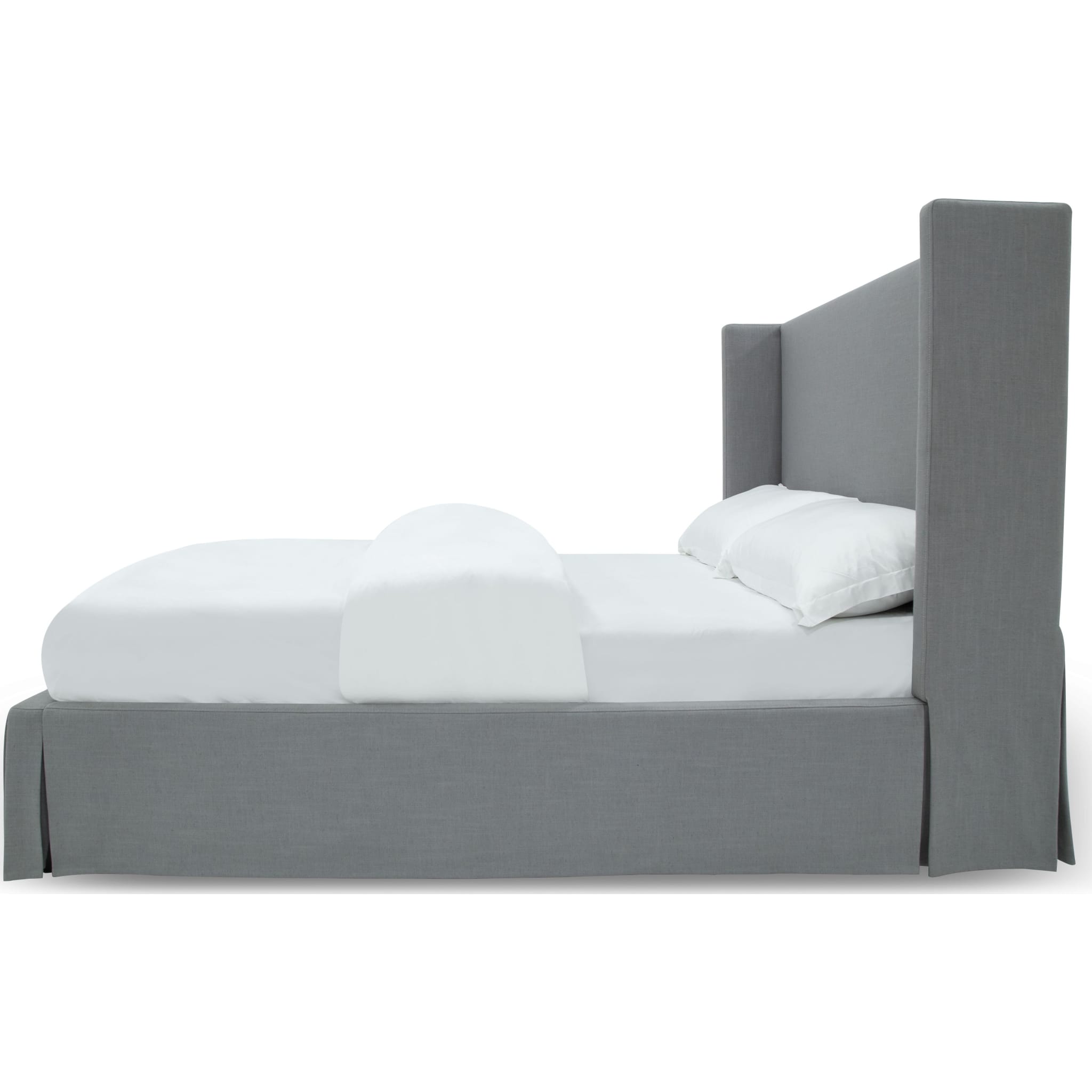 Cresta Upholstered Skirted Panel Bed in Fog