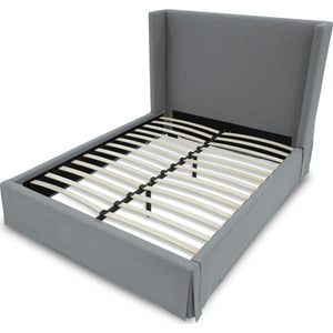 Cresta Upholstered Skirted Panel Bed in Fog