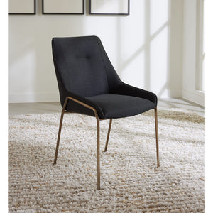 Cyrus Upholstered Dining Chair in Coal Fabric and Brushed Bronze Metal