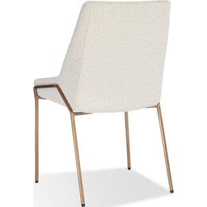 Cyrus Upholstered Dining Chair in Cottage Cheese Boucle and Brushed Bronze Metal
