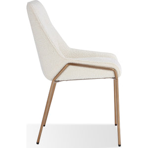 Cyrus Upholstered Dining Chair in Cottage Cheese Boucle and Brushed Bronze Metal