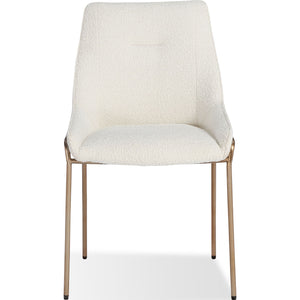 Cyrus Upholstered Dining Chair in Cottage Cheese Boucle and Brushed Bronze Metal